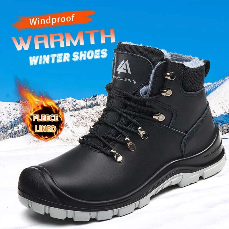أحذية عمل شتوية مقاومة للماء للرجال من Leandun، أحذية بناء آمنة مقاومة للثقب مع بطانة من القطن #6