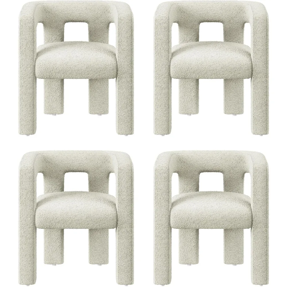

Modern Boucle Barrel Dining Chair Set of 4, Upholstered Linen Kitchen Boucle Armchair with Sidearms and Back, for Dining Room L