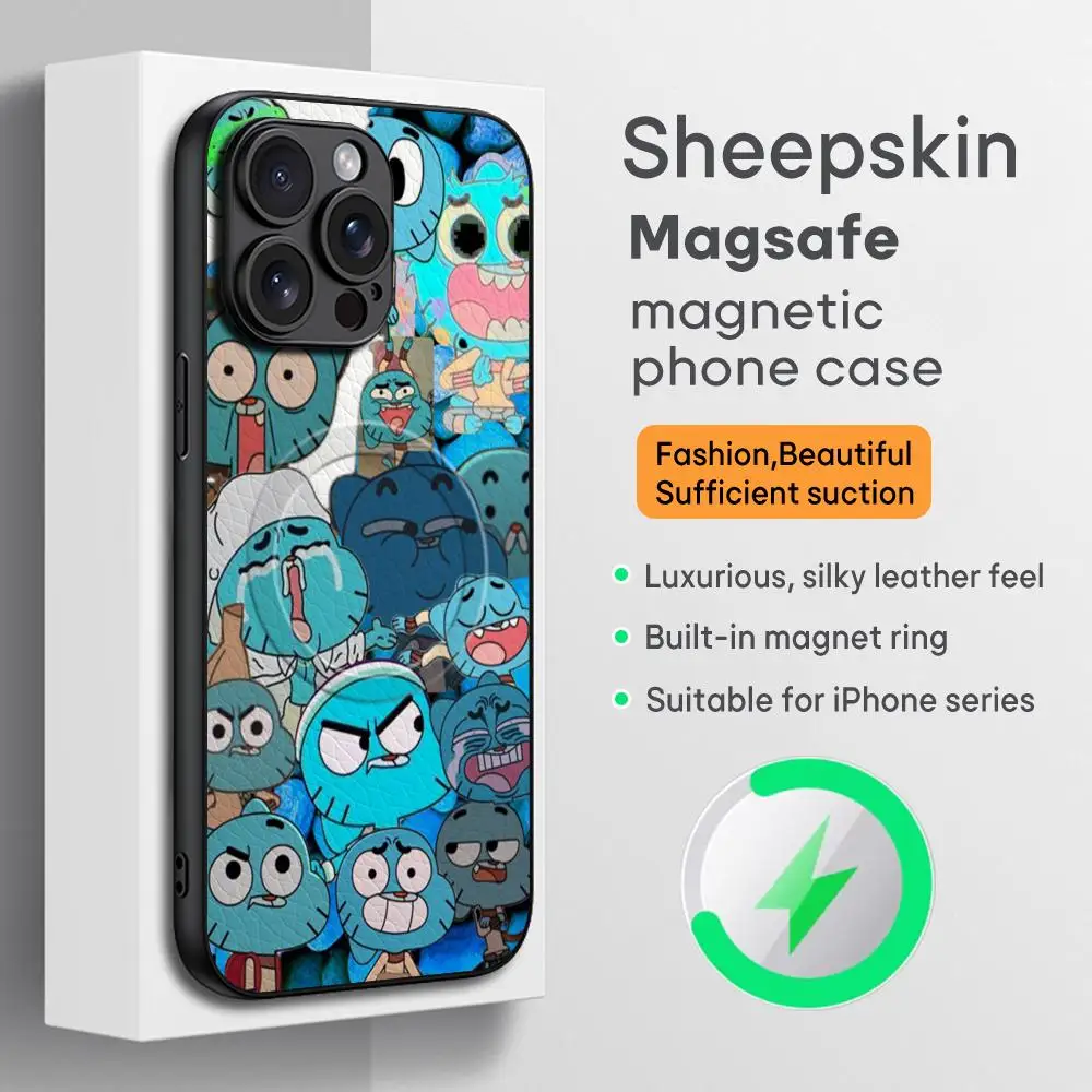 Amazing World Gumball Anime Phone Case For iPhone 17 16 15 14 13 12 11 Plus Pro Max  High-end Luxury Magsafe Sheepskin