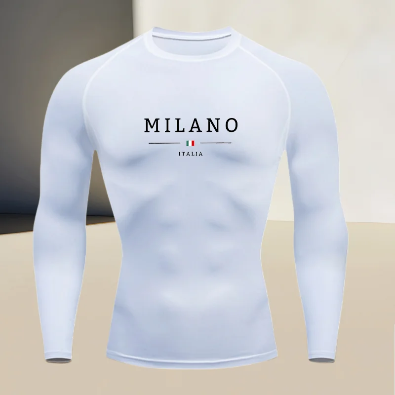 Herren-Langarmshirt mit Rundhalsausschnitt, Kompressionsshirt für das Fitnesstraining, schnelltrocknend, aus hochelastischem und atmungsaktivem Stoff.