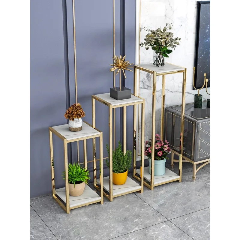 

Stainless steel Nordic modern light luxury living room marble flower stand Internet celebrity floor rack Durable furniture