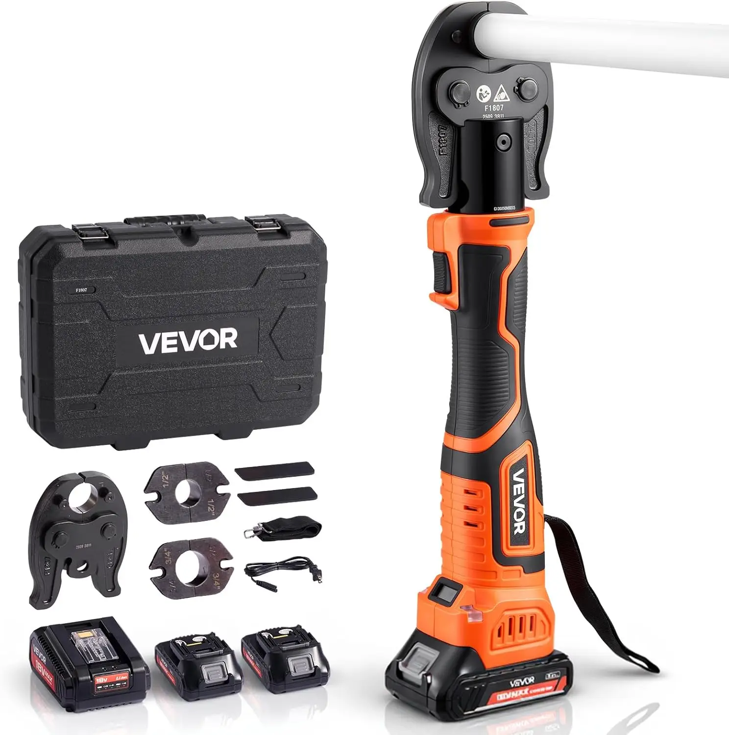 

Cordless Mini Press Tool, 18V Electric Pipe Crimping Tool for 1/2", 3/4", 1" PEX Pipe Copper Rings, 24KN PEX Press Tool with 2pc