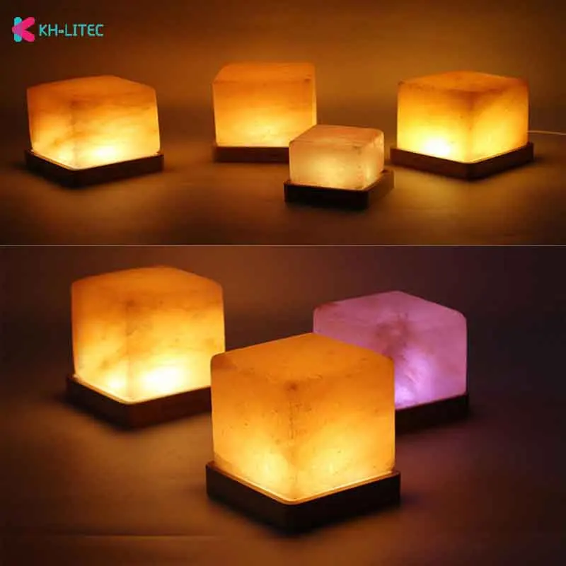 KHLITEC Square USB Himalayan Warm RGB Salt Lamp Natural Crystal Hand Carved Night Light Home Decor Air Purifying with Plug Relea