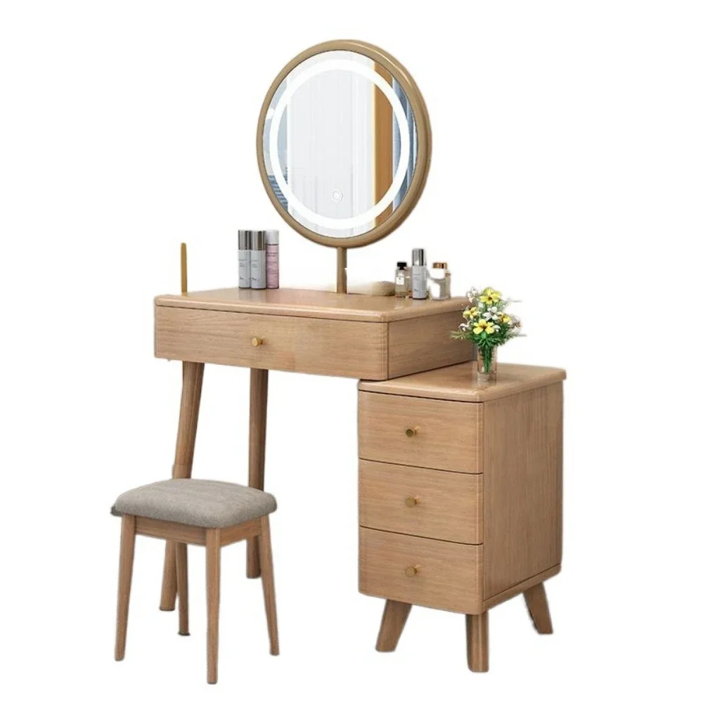 C! Full solid wood dressing table, bedroom, small unit, modern, simple, multi-functional, retractable makeup table, storage cabi