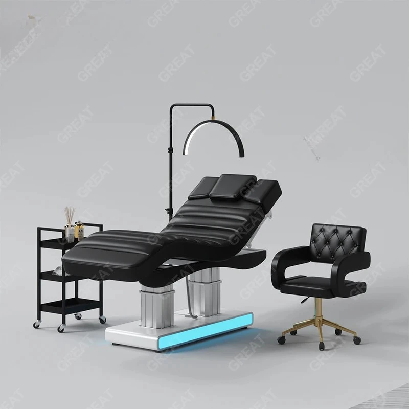 Lettino e lettino da massaggio per salone di lusso e resistente, lettino spa per clinica con trattamento elettrico reclinabile a 4 motori con illuminazione
