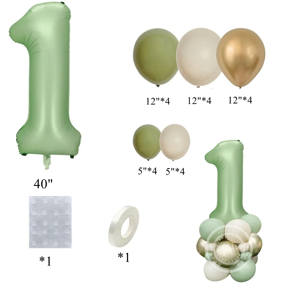 1set 32inch Green Number Balloon With Vintage Balloon Tower For 30 40 50 Birthday Party Decoration Kids DIY Party Gifts Supplies