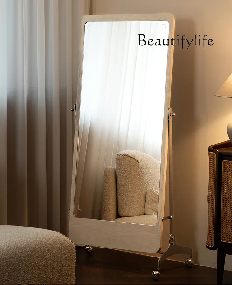 

full body mirror movable floor mirror home full-length mirror Nordic home retro solid wood stainless steel