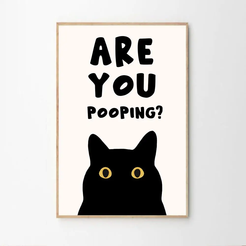 Are You Pooping Canvas Poster Funny Bathroom Art Black Cat Wall Art Bathroom Aesthetic Decor Retro Home Decor Printed