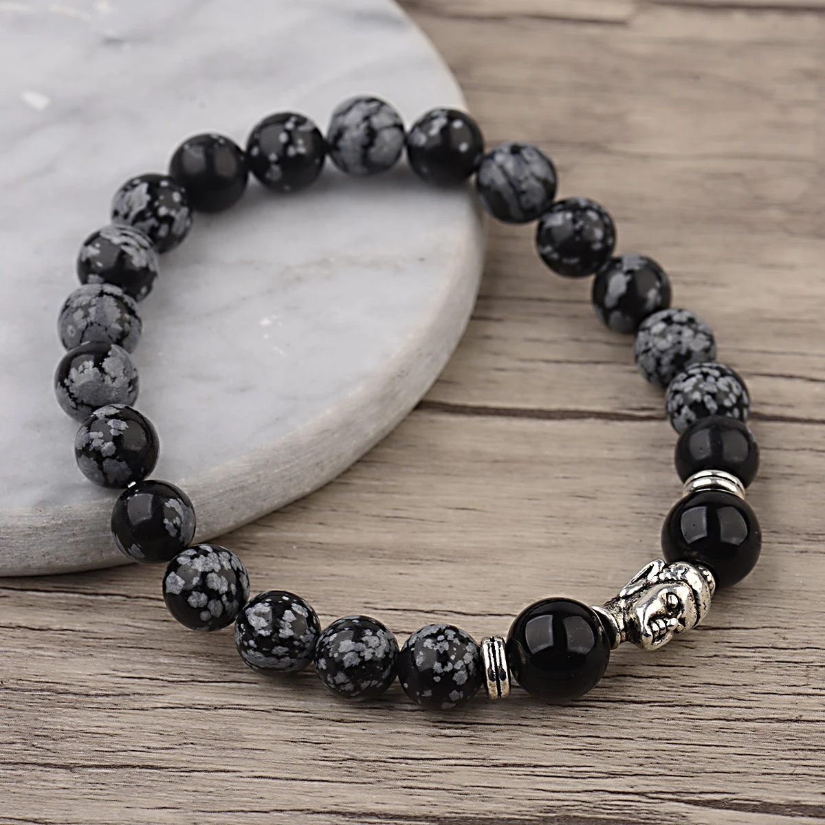 Natural Stone Beads Bracelets for Male Buddha Head Jewelry Onyx Lava Stone Hematite Bangle Charm Couple Yoga Jewelry Gift