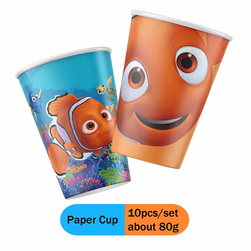 Nemo Theme Cute Party Supplie Paper Cup Paper Plate Tableware Swirls Chliden Happy Birthday Celebration Packing Decorate