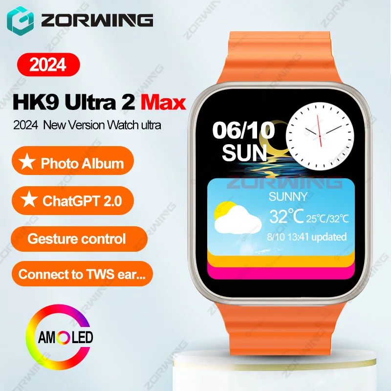 HK9 Ultra 2 Max AMOLED Smart Watch Men Women Photo Album Gesture Control NFC Compass Bluetooth Calls Smartwatch for Android IOS