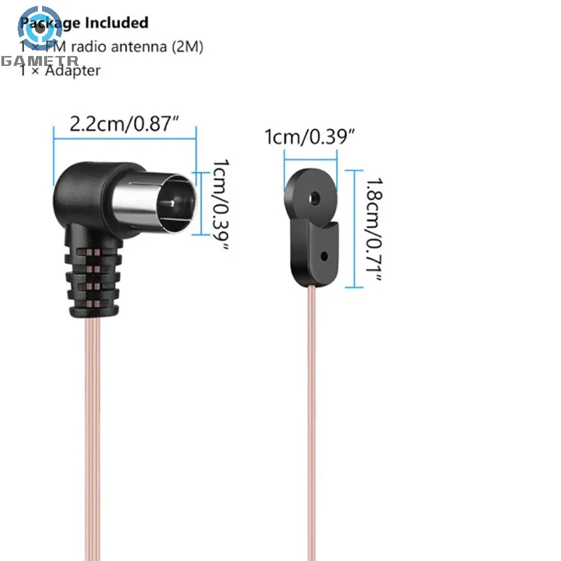 Antenne FM de 2m, 75 Ohm, Type F, Prise Mâle pour Récepteur de Signal Stéréo Domestique