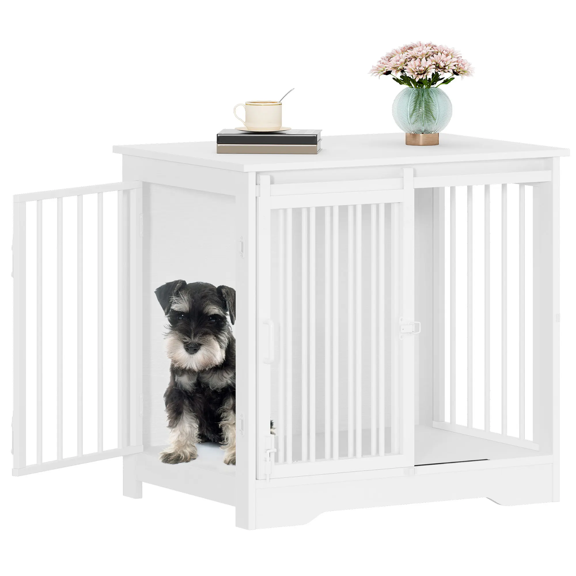 Hondenkooi-meubel, 69 cm hondenbench, 2 deuren, moderne hondenkooi voor binnen voor kleine/middelgrote/grote honden, bijzettafel, voor thuis