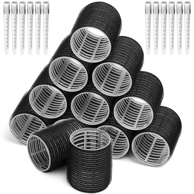 

Hair Rollers Kit 12 64MM Self - Grip Curlers + 12 Duckbill Clips, Salon - Quality DIY Hair Curlers for Long, Medium & Short Hair