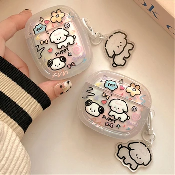 Kawaii لطيف الكرتون الكلب زهرة سماعات الحال بالنسبة ل AirPods 1 2 3 مع جرو قلادة واقية قذيفة غطاء ناعم ل AirPods Pro2
