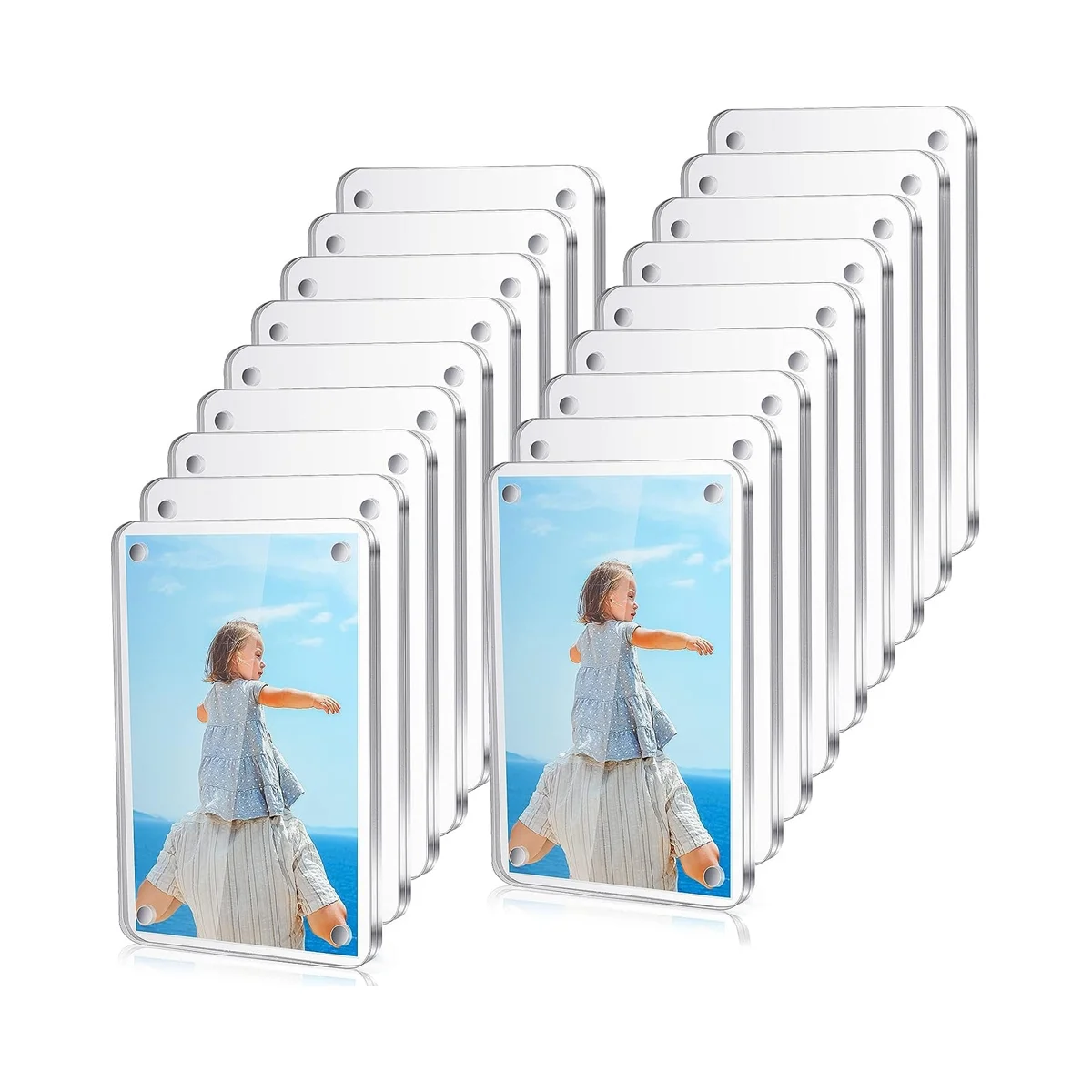 18 Pcs Acrylic Fridge Magnetic Frame , Mini Double Sided Refrigerator Magnet Picture Frame Clear Frameless Display Frame