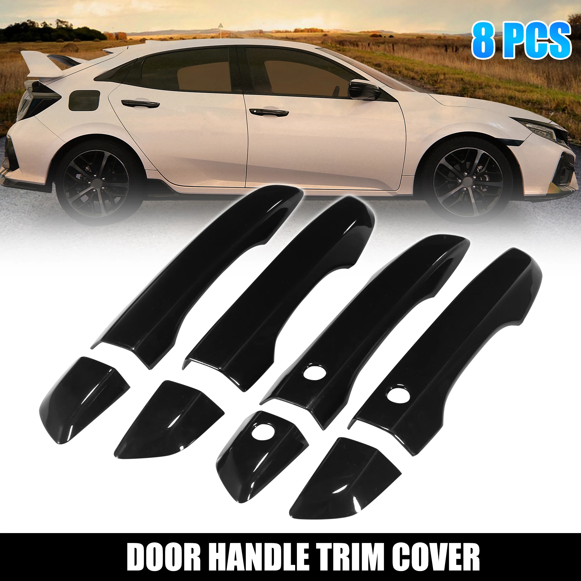 X Autohaux 8pcs Exterior Door Handle Trim Cover With Keyless Entry Left Hand Drive For Honda Civic 10th Gen 2016-2021