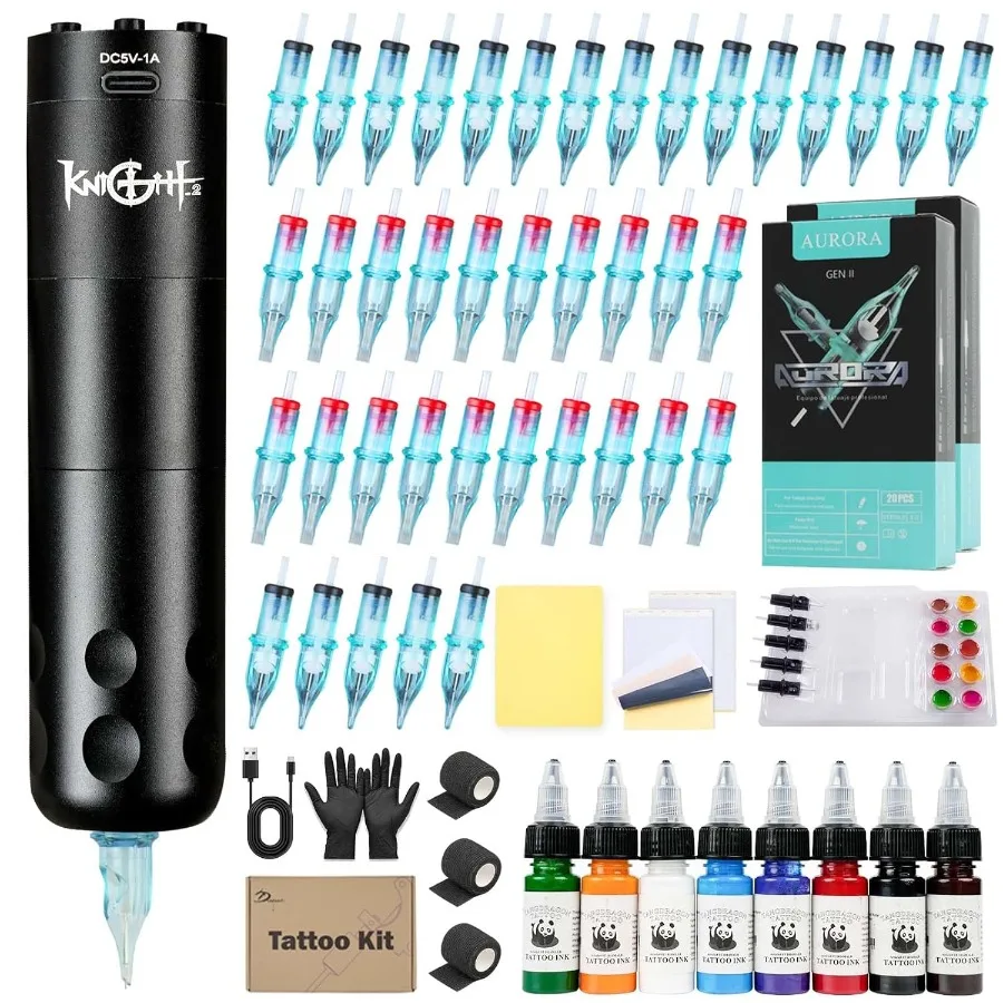 

Professional Tattoo Gun Kit with 10000Rpm Wireless Operation 40 Cartridges and 316 Stainless Steel Needles Coreless Motor for C