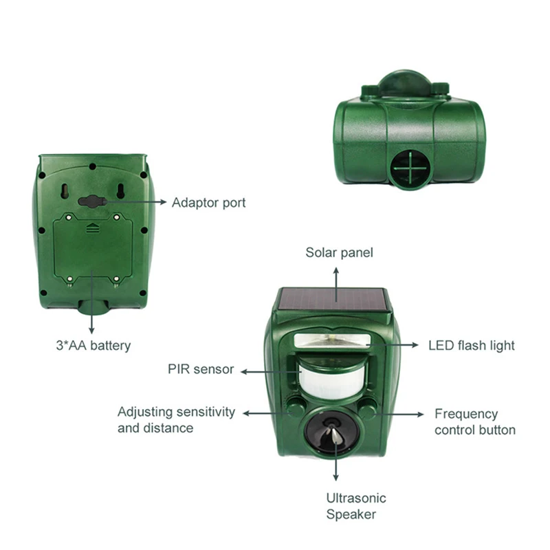 태양열 구동 야외 동물 퇴치기, 모션 센서, 정원 플래시 라이트, 개, 고양이, 너구리, 토끼, 동물 디스펠러