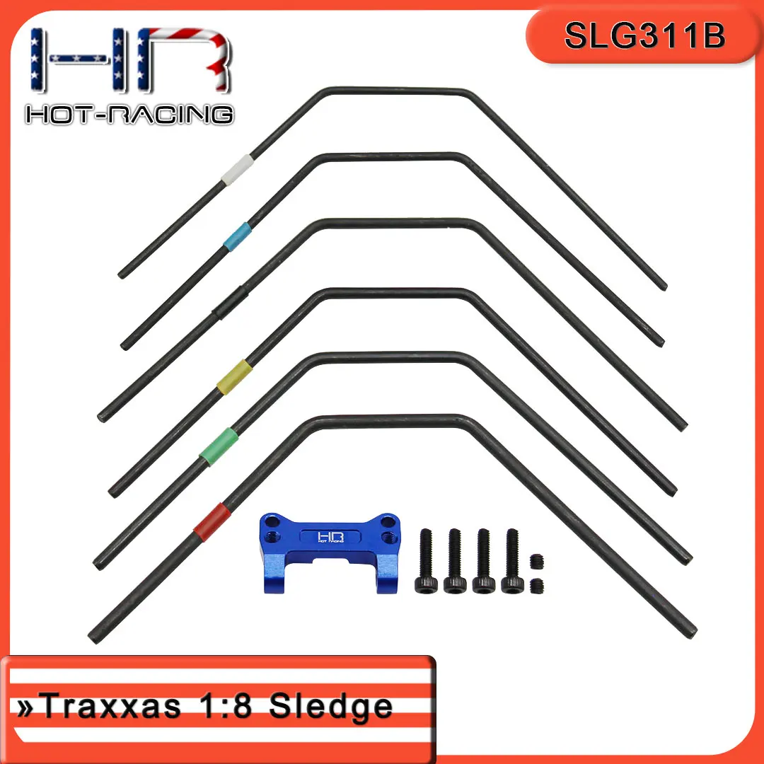 HOT RACING Sway Bar Set Traxxas Sledge 1/8 | Red/Green/Yellow/Black/Blue/White 3.0-2.0mm | Color-Coded Tuning | Needs TRA9595