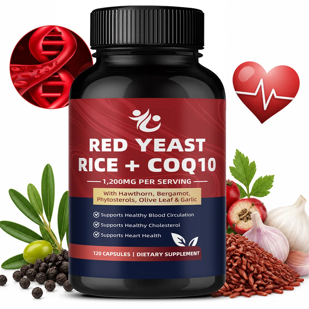 Red Yeast Rice with Coq10 Supplement, 11-IN-1 Advanced Formula for Heart Health & Healthy Cholesterol, 120 Capsules
