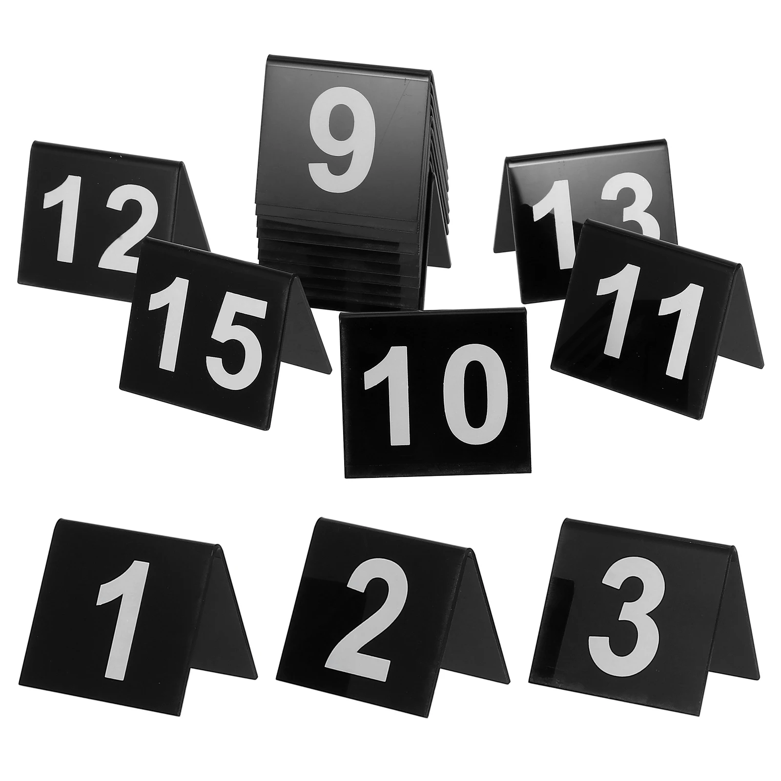 

15Pcs Acrylic Number Markers Black Background Double-Sided V Shape Restaurant Table Numbers Scene Props Detective Party