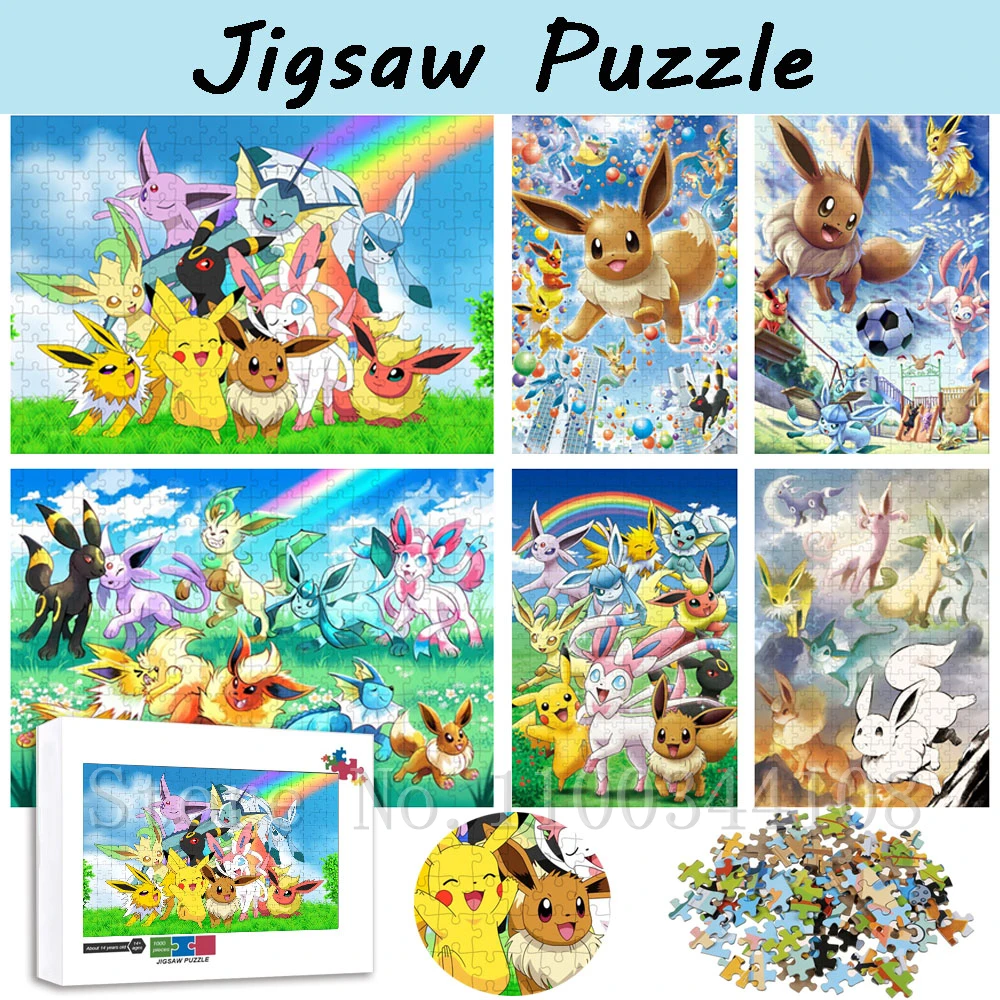 Pokemon Pikachu Anime Jigsaw Puzzles 300/500/1000 PCS Eevee Eeveelutions Wooden Puzzles for Children Intelligence Education Toy