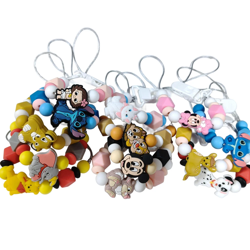 

1PC Miss bunny simba chip and dale marie cat moana Baby Silicone bead Pacifier Clips Chains Holder Pendants Teething Gifts