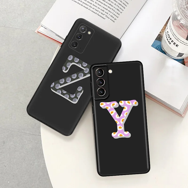 Phone Case for Samsung S24 S20 S21 S22 S10 S23 Ultra FE Plus 5G Z-U Colorful Fruit Letters Galaxy Note20 Shell Black Cases Cover