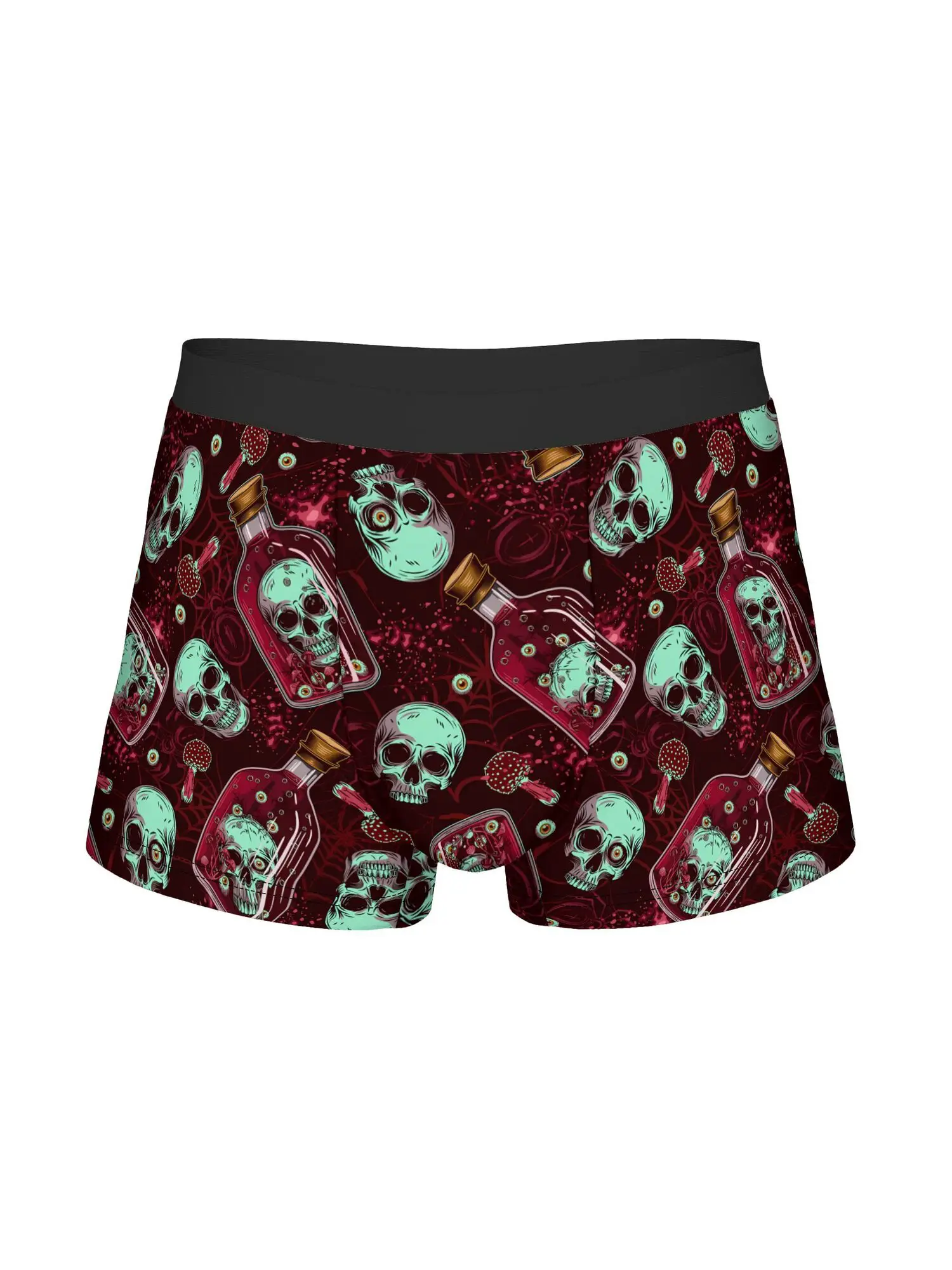Gothic Halloween Creepy Pattern with Colorful Skulls and Bottles Unique Underwear Design Comfortable Men's Novelty Boxer