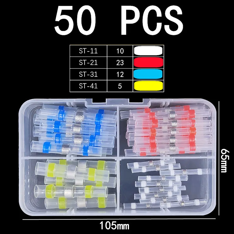 50 PCS,Bag/Boxed,Solder Ring Terminal,Solder Butt Thermoresistant Tube,Wire Connector,Heat Shrink Sleeve,Waterproof Insulation