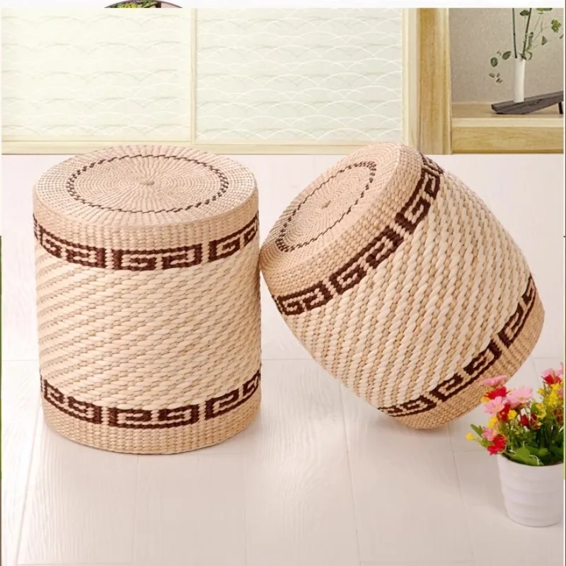Simple Handmade Small Stool Fashion round Shoe Bench Creative Grass Woven Ottoman Multi-Functional Low Footrest