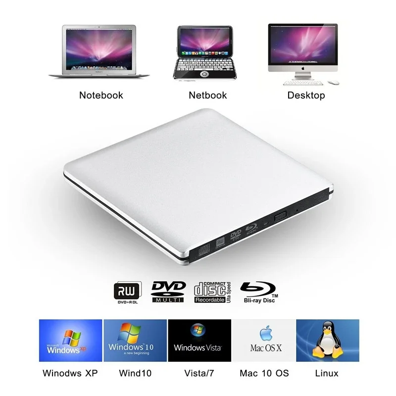 USB 3.0 external blu ray drive DVD-ROM Player External Optical Drive BD-ROM Blu-ray CD/DVD RW Writer Recorder for MACbook Laptop