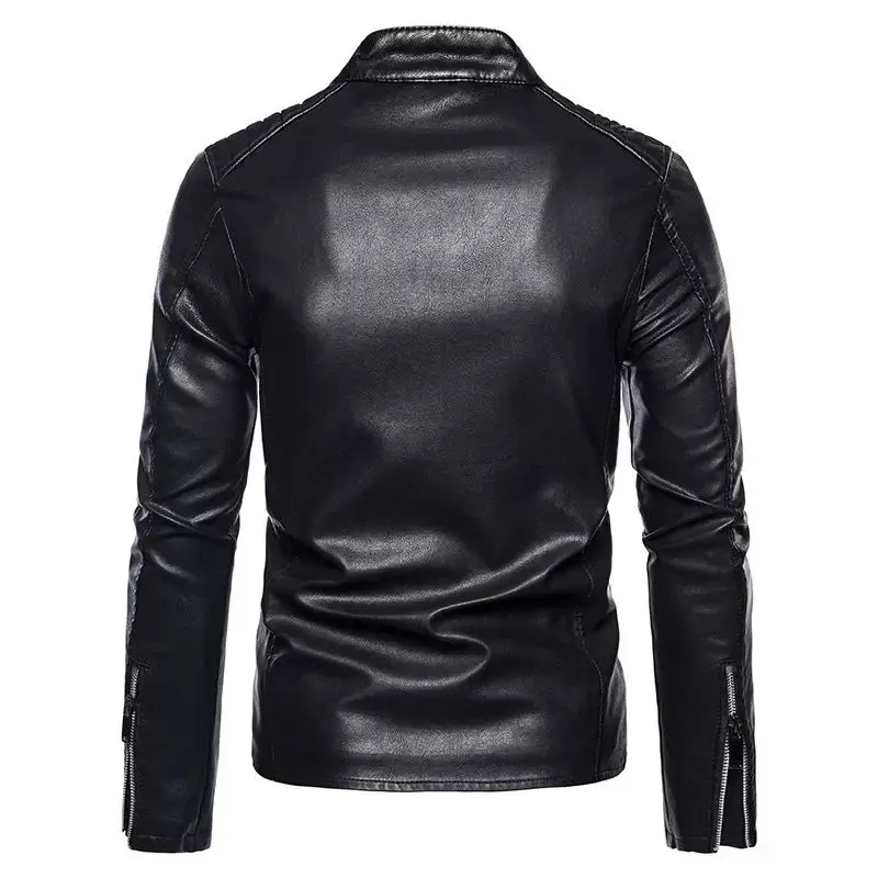 2025 nuevo abrigo con cuello levantado para hombre, chaqueta de piel sintética, otoño, motocicleta, ajustado, moda, prendas de vestir de cuero PU, abrigo, ropa para hombre 5XL-M