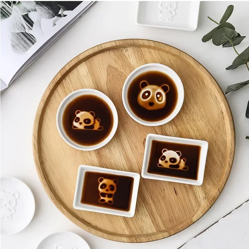 Ceramic Taste Dish Panda White Porcelain Round Small Plate Mini Soy Sauce Seasoning Saucer Tableware Household Kitchen Supplies