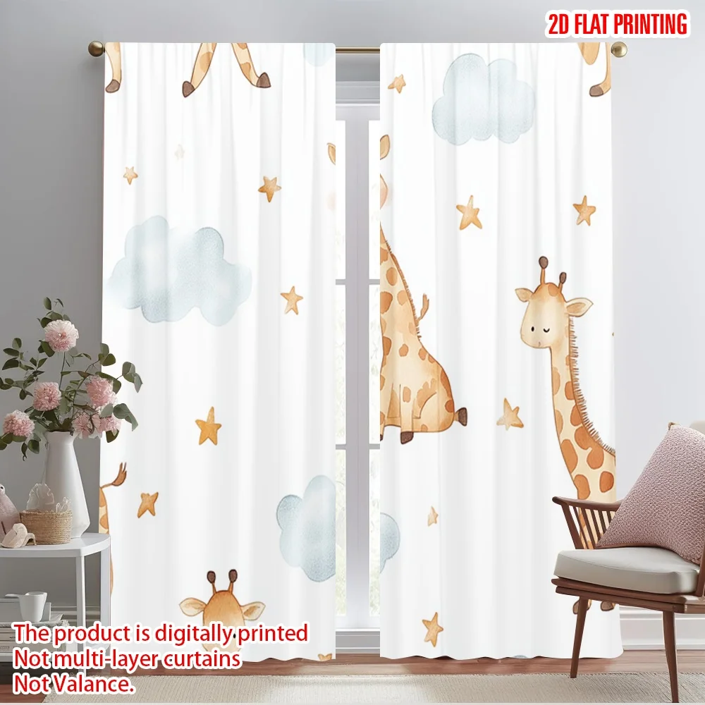 

2pcs,2D plane printing Curtains Digital Printed Cute Giraffe Constellation Star Cloud (2) Polyester Fabric (without rod) Festive