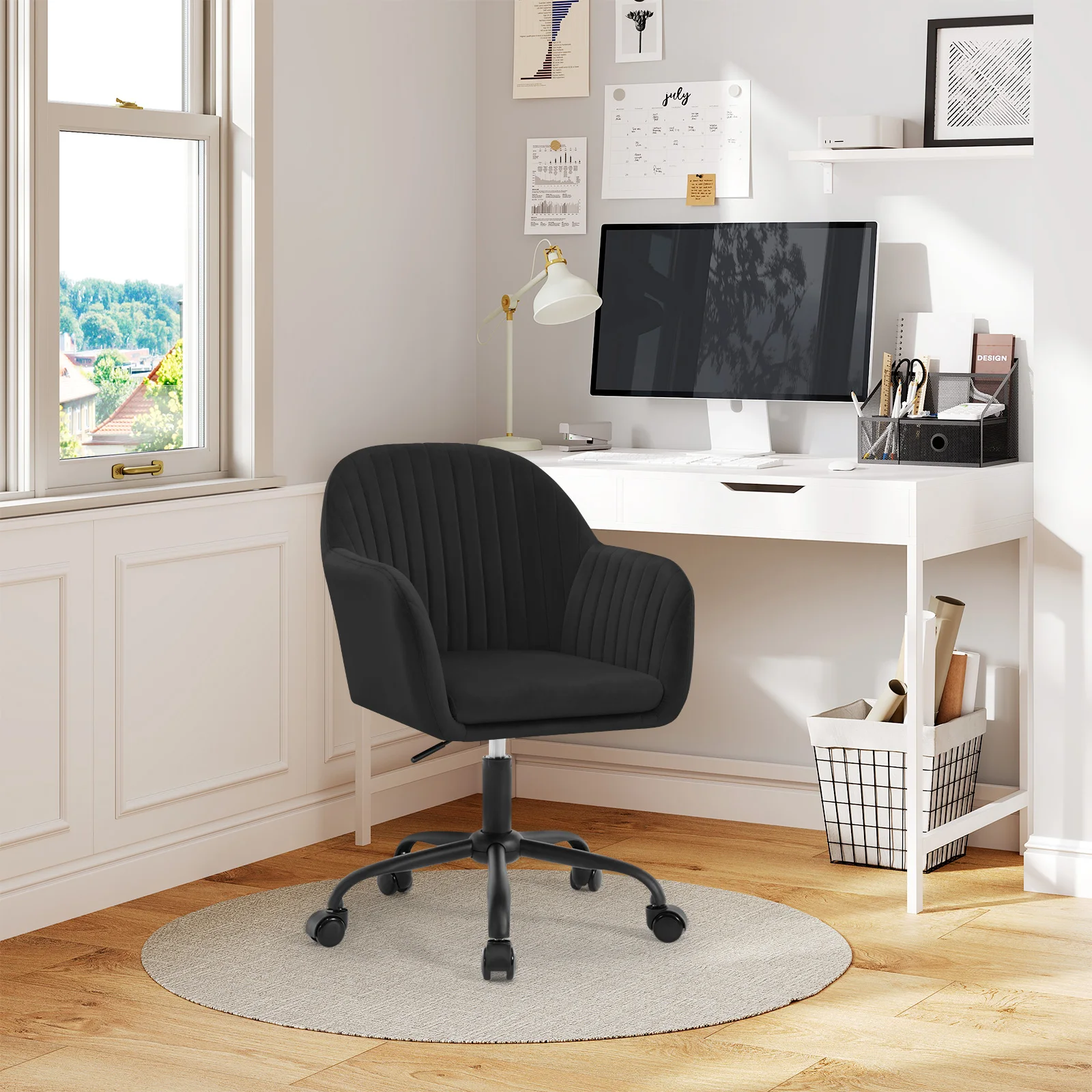 WOLTU Samt-Bürostuhl mit Armlehnen, Rollen, anhebbar, Gaming-Stühle mit hoher Rückenlehne, höhenverstellbar, ergonomischer Arbeits- und Make-up-Stuhl – Detail 31