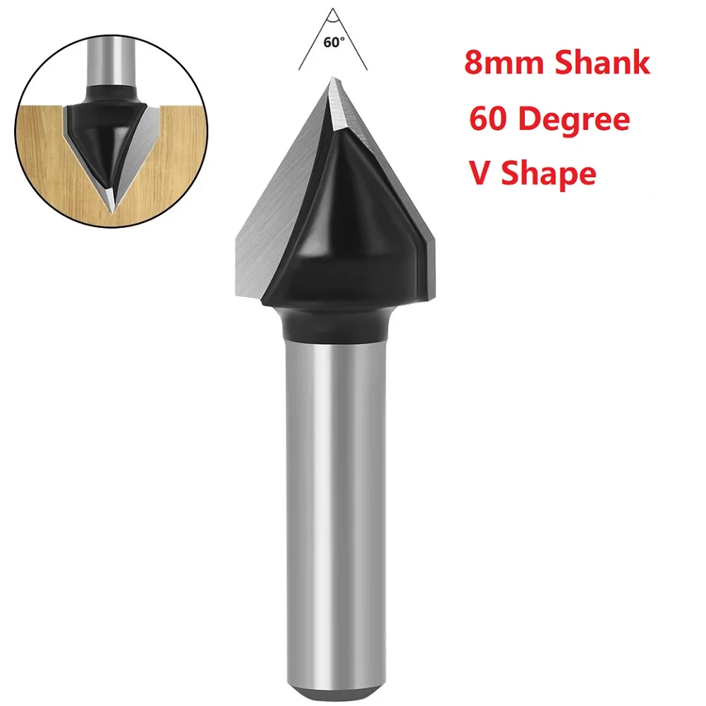 for v Shape Router Bit 8mm Cleaning Double-edged 60Degree 60° End Mill Flush Shank Solid Carbide Straight Tools Trim