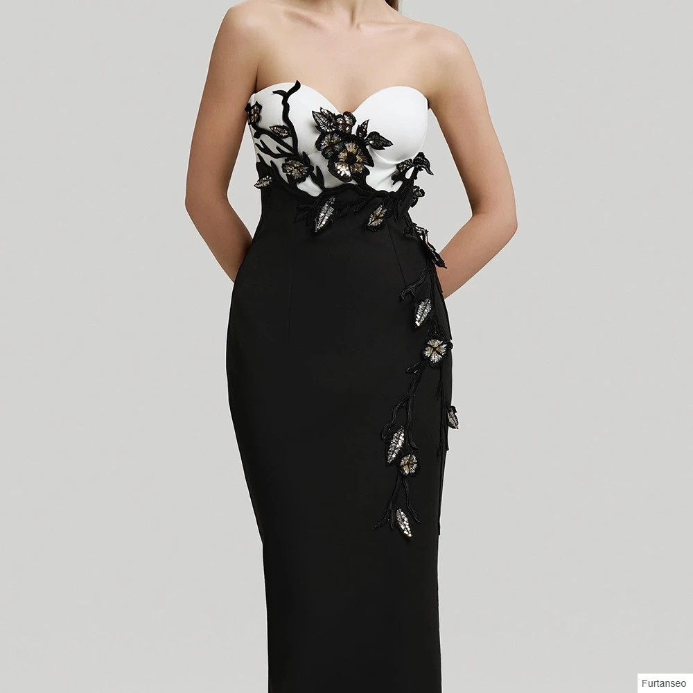Abiti da sera a sirena personalizzati Abito da ballo senza maniche senza spalline lungo fino al pavimento Abito da festa senza schienale con fiori con paillettes