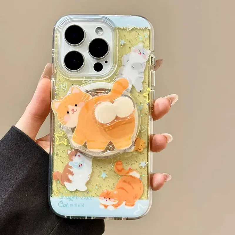 

Cartoon Cat Rotating Magnetic Bracket Phone Protection Back Cover for Samsung Galaxy S24 Note10 A34 S20 A54 S24FE S25ultra