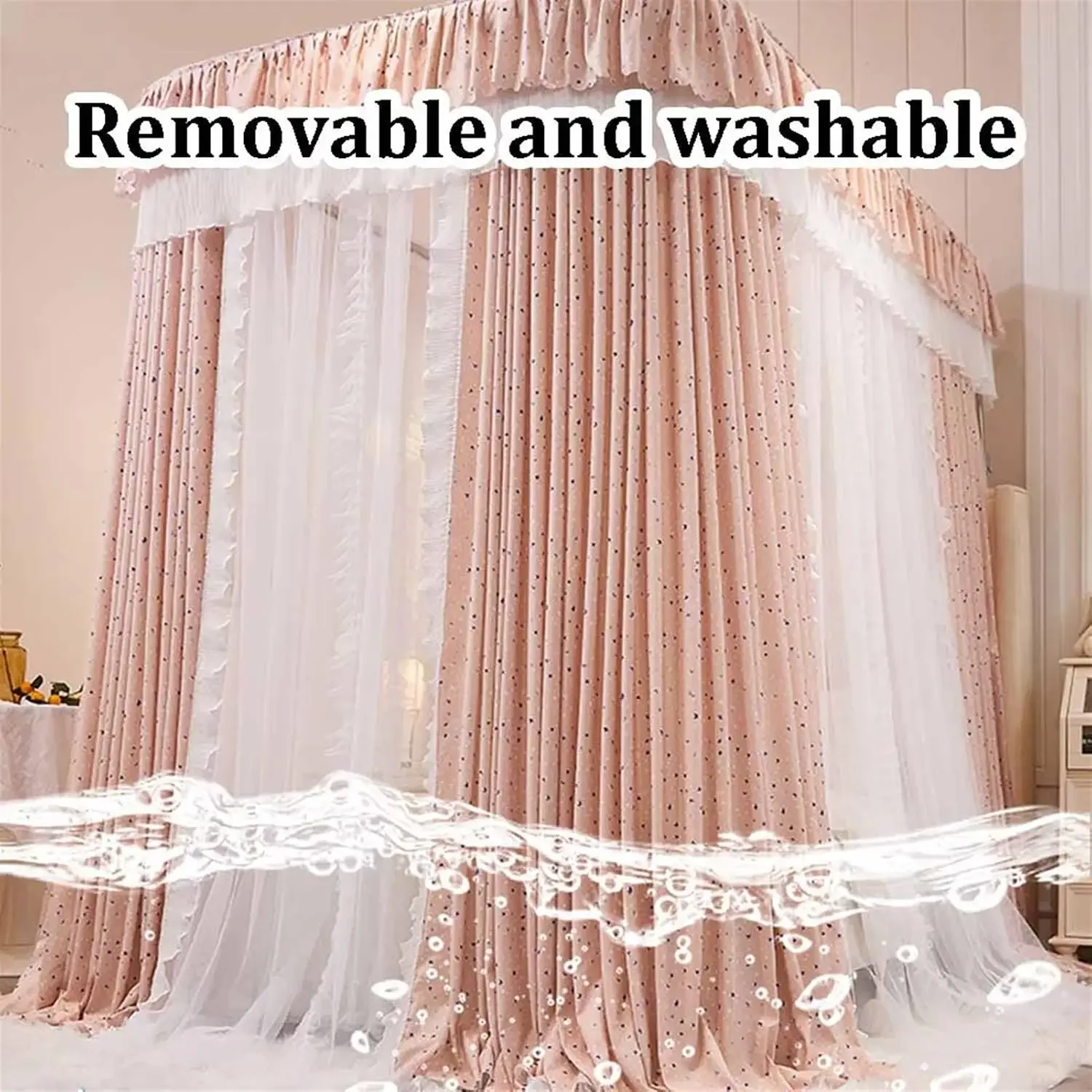 Bed Canopy Summer Mosquito Net 1.5m/5ft, U-Shaped Metal Rail Bed Canopy, Floor-to-Ceiling Bed Curtain for Girls Room Decoration view 5