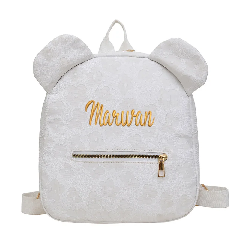 Mochila casual de pano Oxford para mulheres, bolsa com nome personalizado, orelhas grandes, aparência de flor, nova, 2024