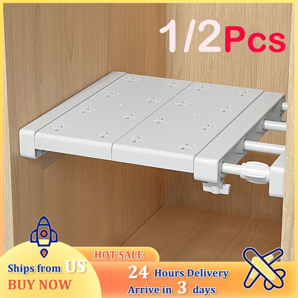 

1/2Pcs Extendable Closet Shelf Adjustable Multi-purpose Storage Rack DIY Tension Rod Sturdy Wardrobe Cupboard Storage Organize