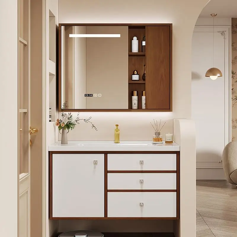 

Предварительно любимая кремовая раковина с блокировкой цвета, шкаф для ванной комнаты, зеркальный шкаф для хранения, мебель для ванной комнаты над туалетом, мобильная стирка