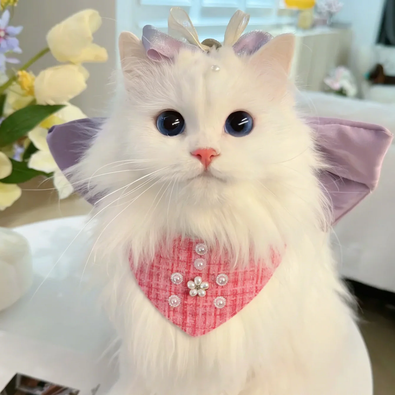 

Pet Bib Cats & Dogs Luxurious Pearl Triangular Scarf Adjustable Fashionable Tweed SalivaTowel Suitable For Weddings Parties