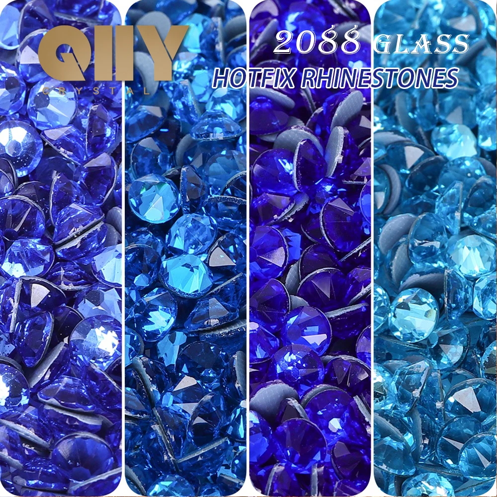 

Стразы QIIY SS10-SS30 Blue Series 2088, плоские, 8 больших и 8 малых, 16-гранная огранка, термоклеевые, для поделок своими руками и декора ногтей