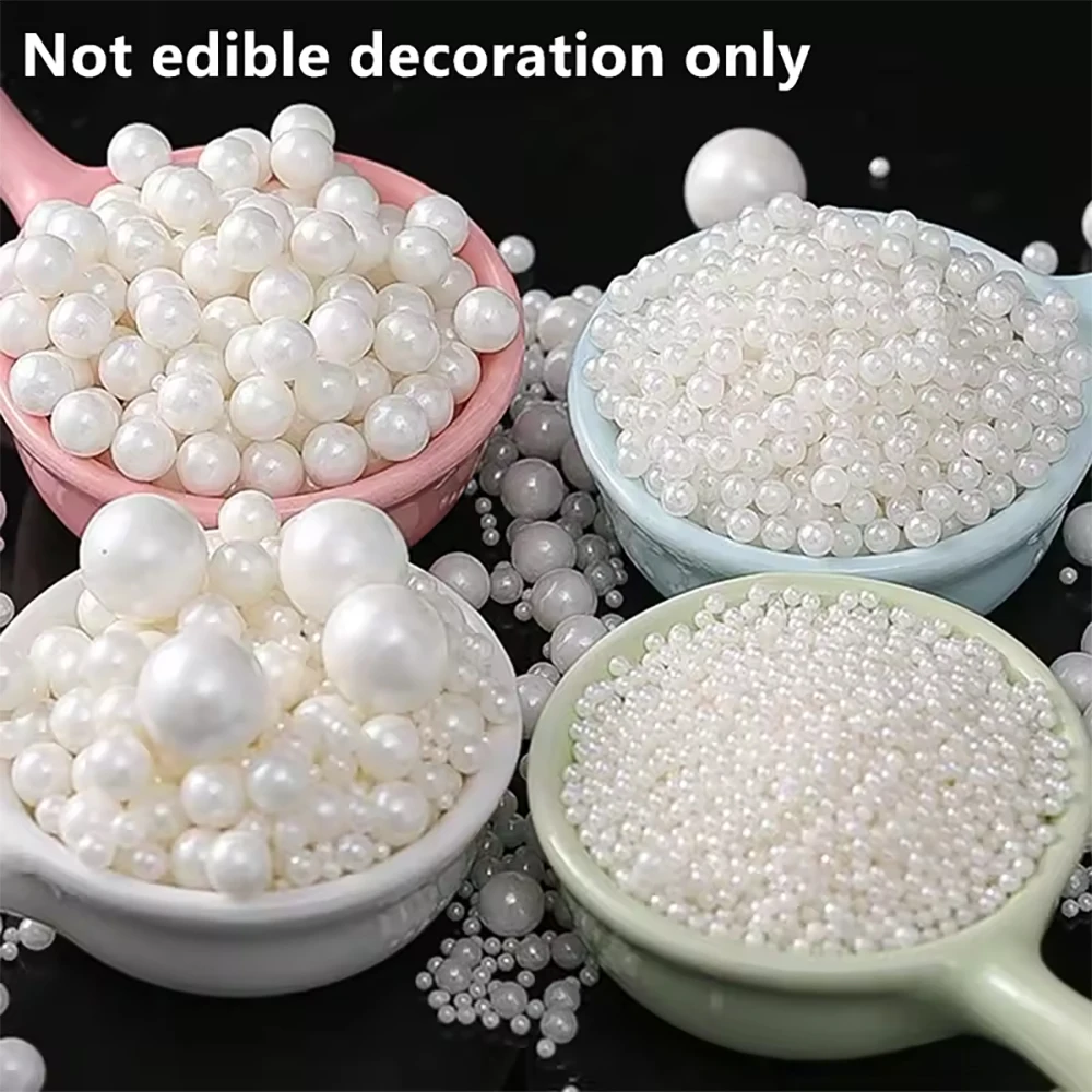 50g 0.2/0.4/0.6/0.8cm White Colour Pearl Ball Cake Decoration DIY Donut Dessert Baking Sprinkles Decorative for Decoration Only