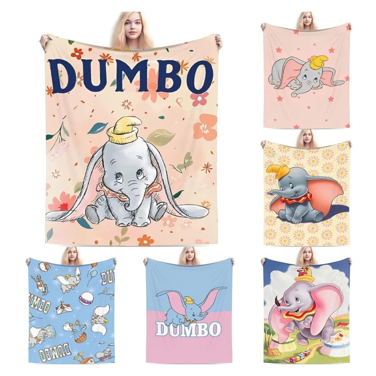 Dumbo-Cartoon-Decken, Samt, Frühling und Herbst, der fliegende Elefant, tragbare warme Überwurfdecke für Sofa, Reisen, dünne Plüschdecke