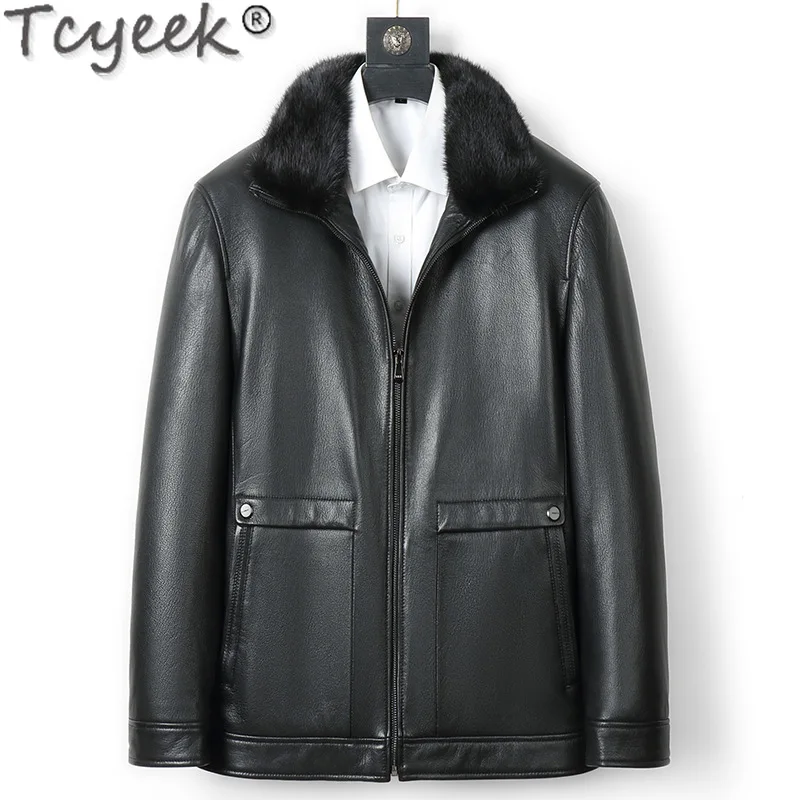 Tcyeek Real Mink Fur Coat Men Clothes Goatskin Genuine Leather Man Jackets Warm Real Fur Coats Winter Jacket Куртка Мужская 2025