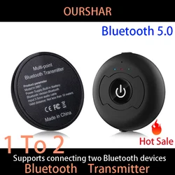 OURSHAR Multipoint Bluetooth Audio Transmitter Low Latency High-Fidelity Stereo Wireless Adapter Connect 2 Headphones 3.5 For TV